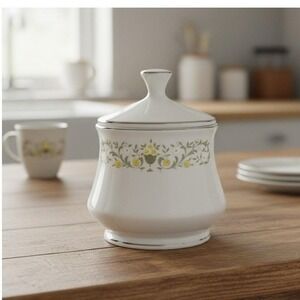 Vintage Sterling Fine China Florentine Sugar Bowl Japan Floral Silver Trim